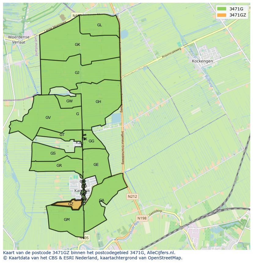 Afbeelding van het postcodegebied 3471 GZ op de kaart.