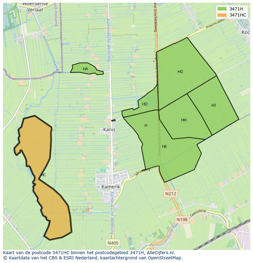 Afbeelding van het postcodegebied 3471 HC op de kaart.