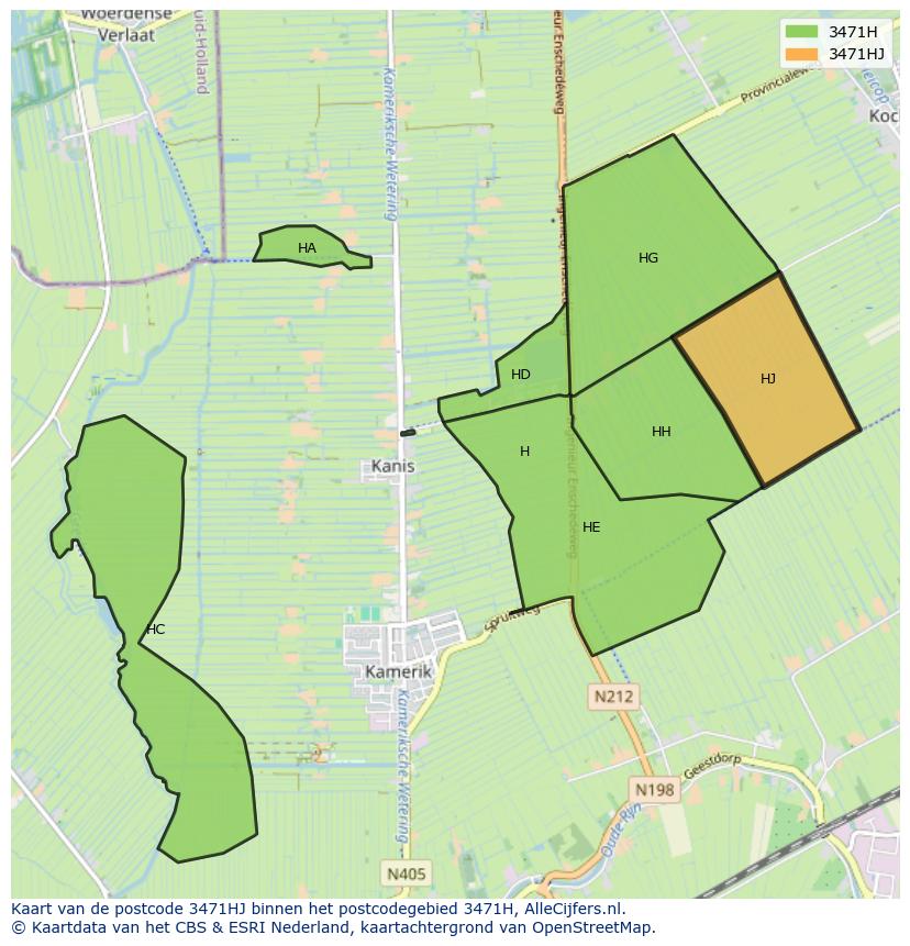 Afbeelding van het postcodegebied 3471 HJ op de kaart.