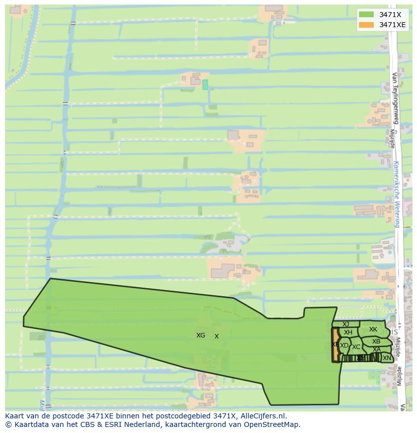 Afbeelding van het postcodegebied 3471 XE op de kaart.