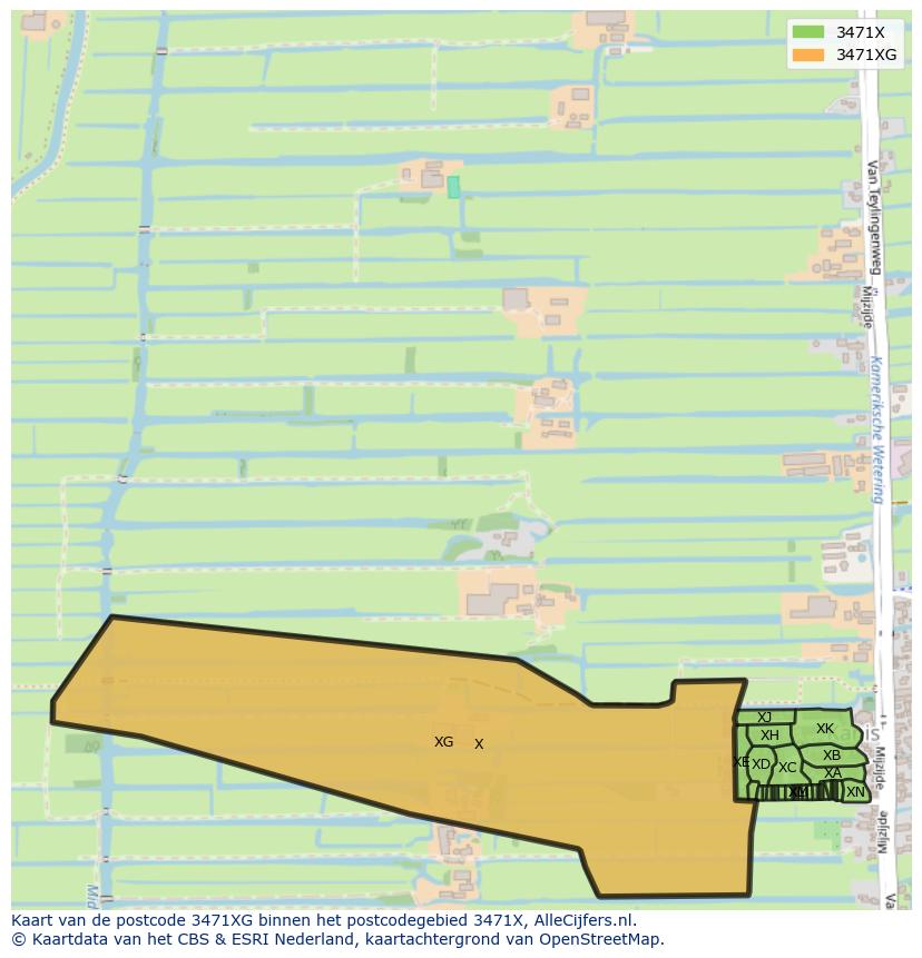 Afbeelding van het postcodegebied 3471 XG op de kaart.