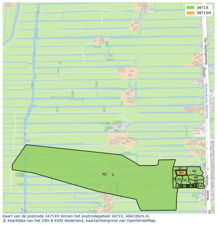 Afbeelding van het postcodegebied 3471 XH op de kaart.