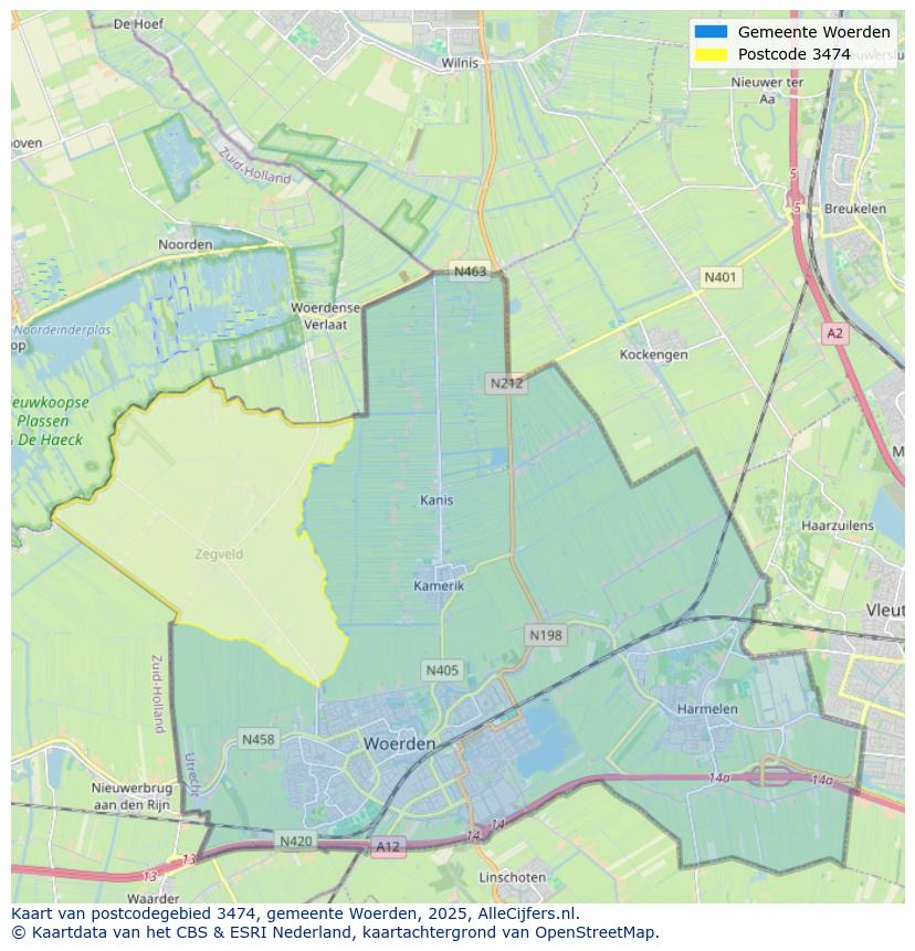 Afbeelding van het postcodegebied 3474 op de kaart.