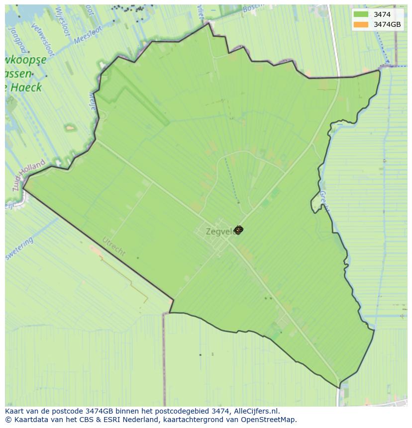 Afbeelding van het postcodegebied 3474 GB op de kaart.