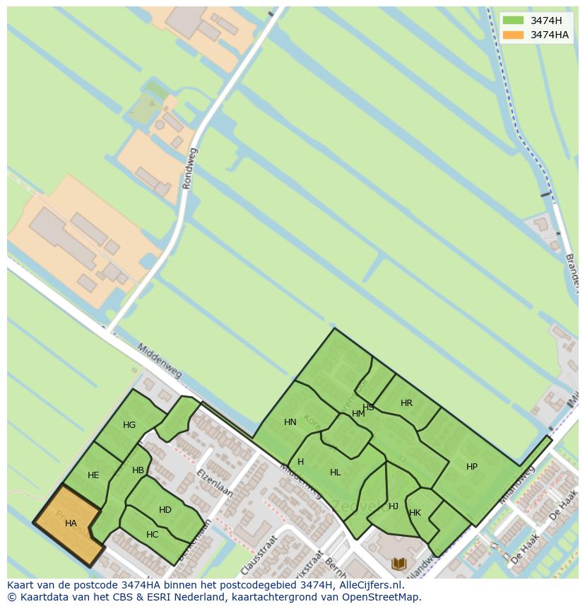 Afbeelding van het postcodegebied 3474 HA op de kaart.