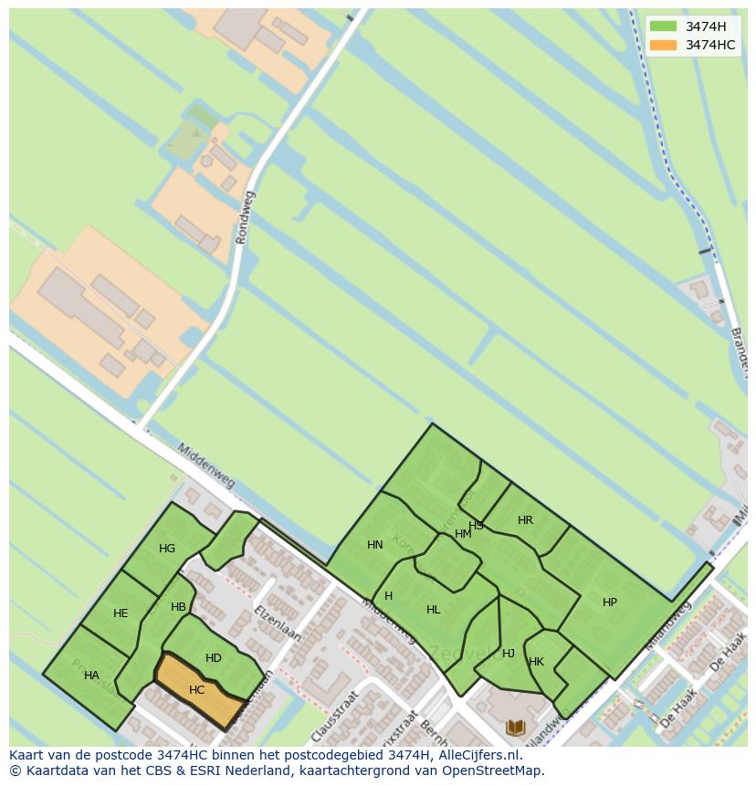 Afbeelding van het postcodegebied 3474 HC op de kaart.