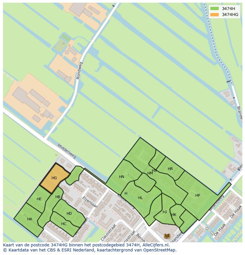 Afbeelding van het postcodegebied 3474 HG op de kaart.