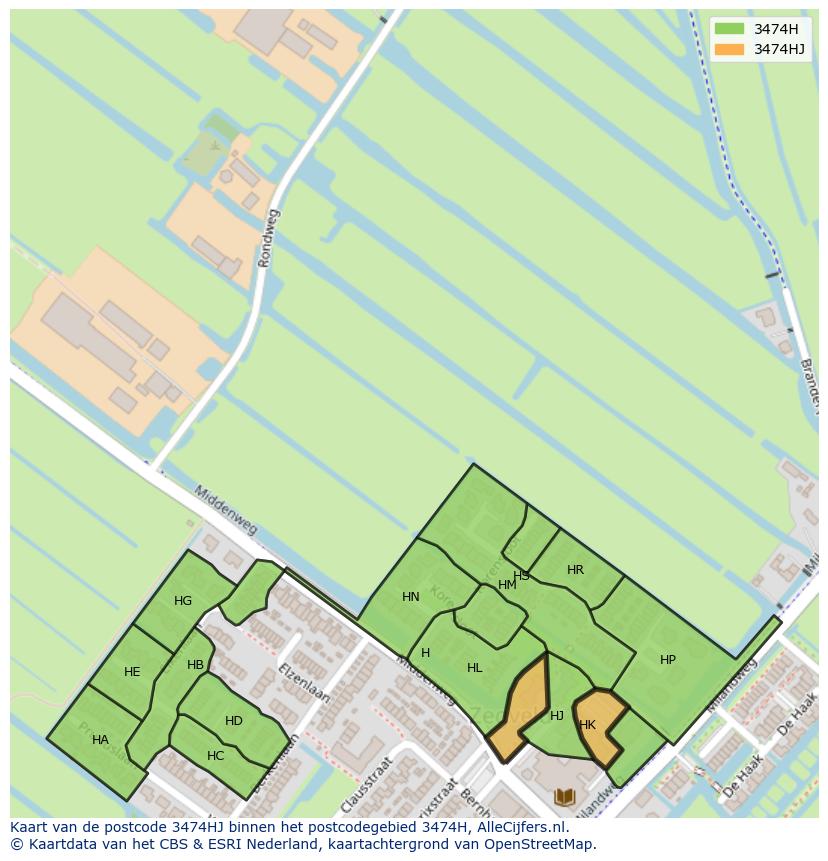 Afbeelding van het postcodegebied 3474 HJ op de kaart.