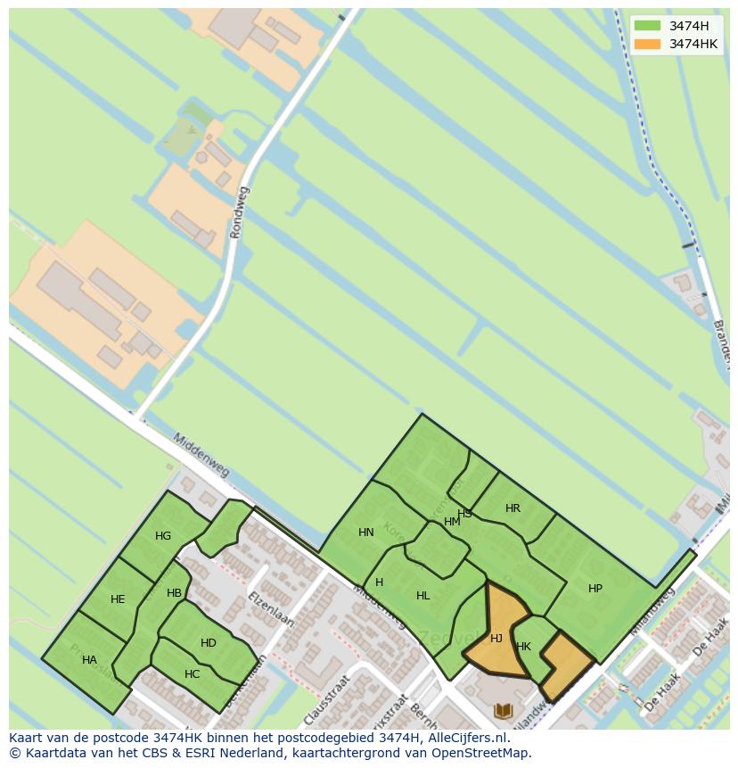 Afbeelding van het postcodegebied 3474 HK op de kaart.