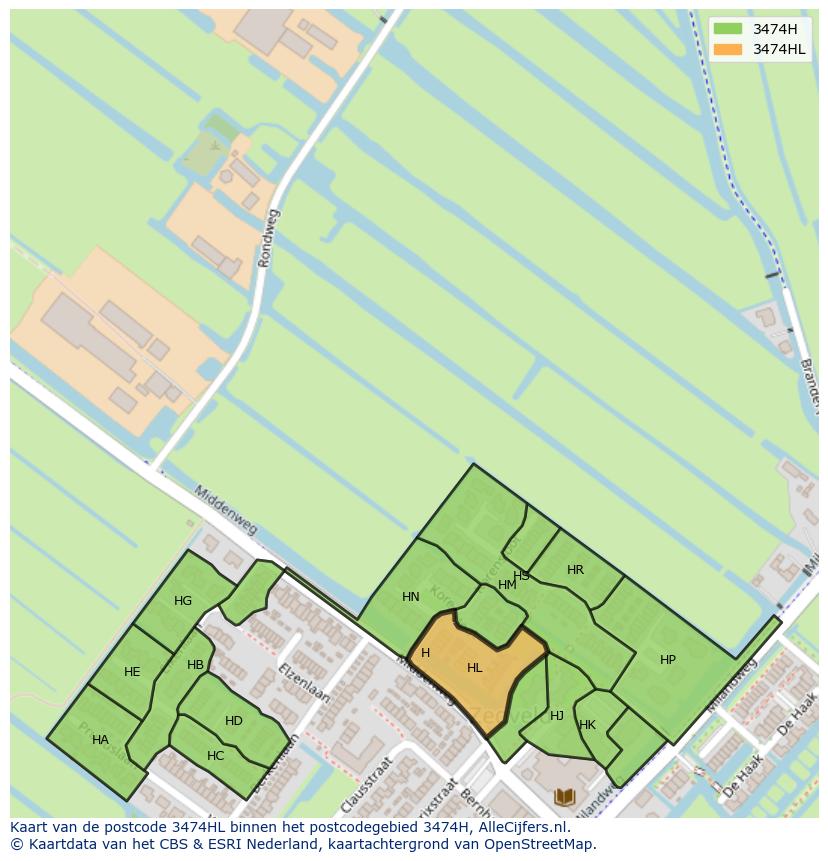 Afbeelding van het postcodegebied 3474 HL op de kaart.