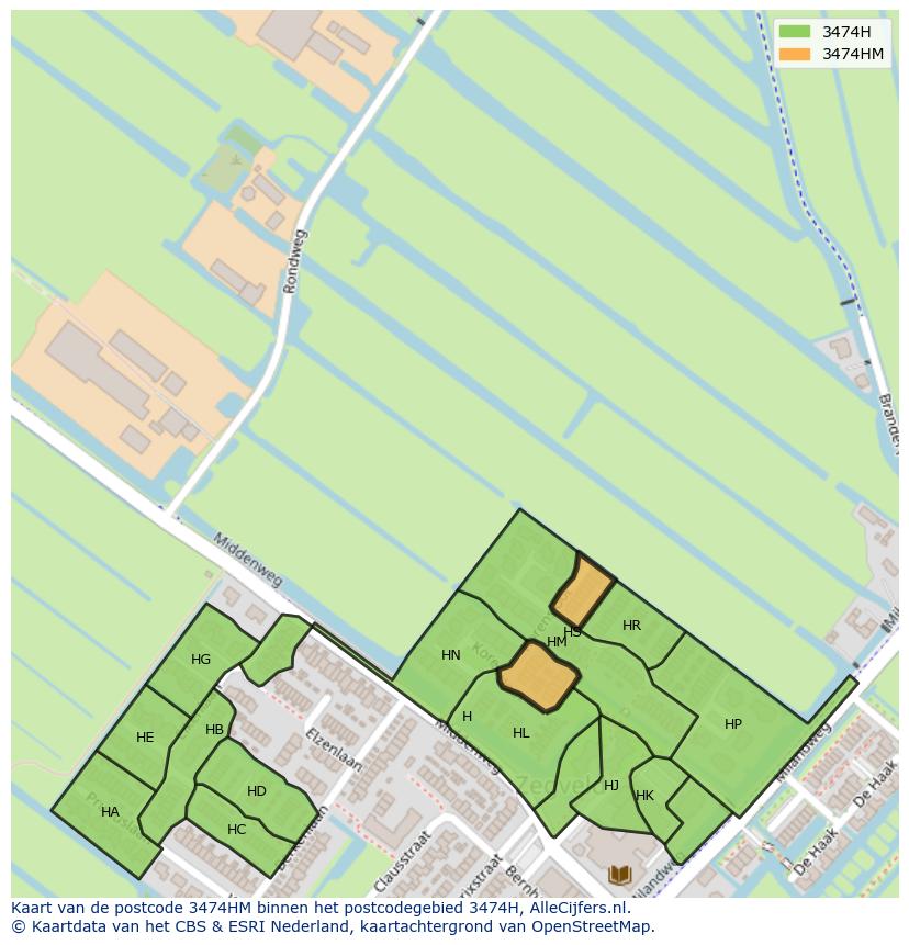 Afbeelding van het postcodegebied 3474 HM op de kaart.
