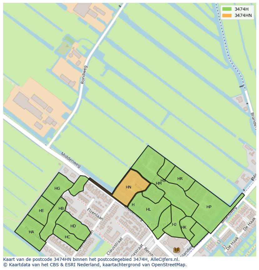Afbeelding van het postcodegebied 3474 HN op de kaart.