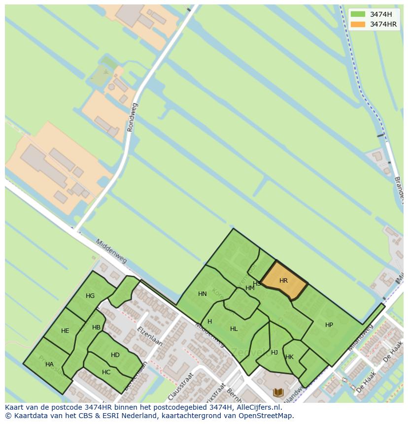 Afbeelding van het postcodegebied 3474 HR op de kaart.