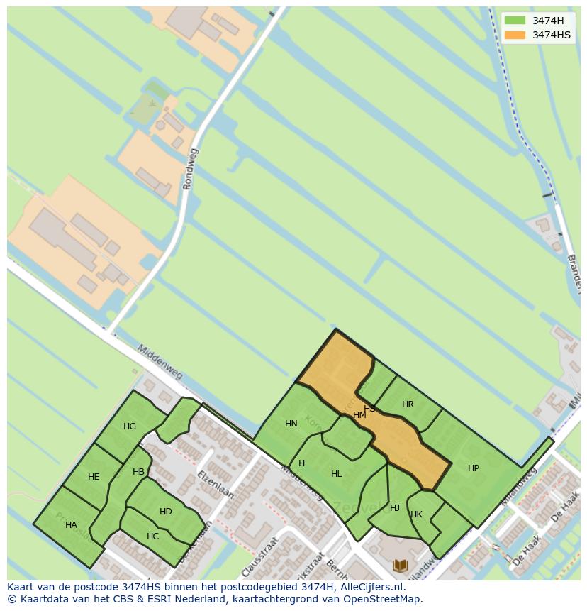 Afbeelding van het postcodegebied 3474 HS op de kaart.