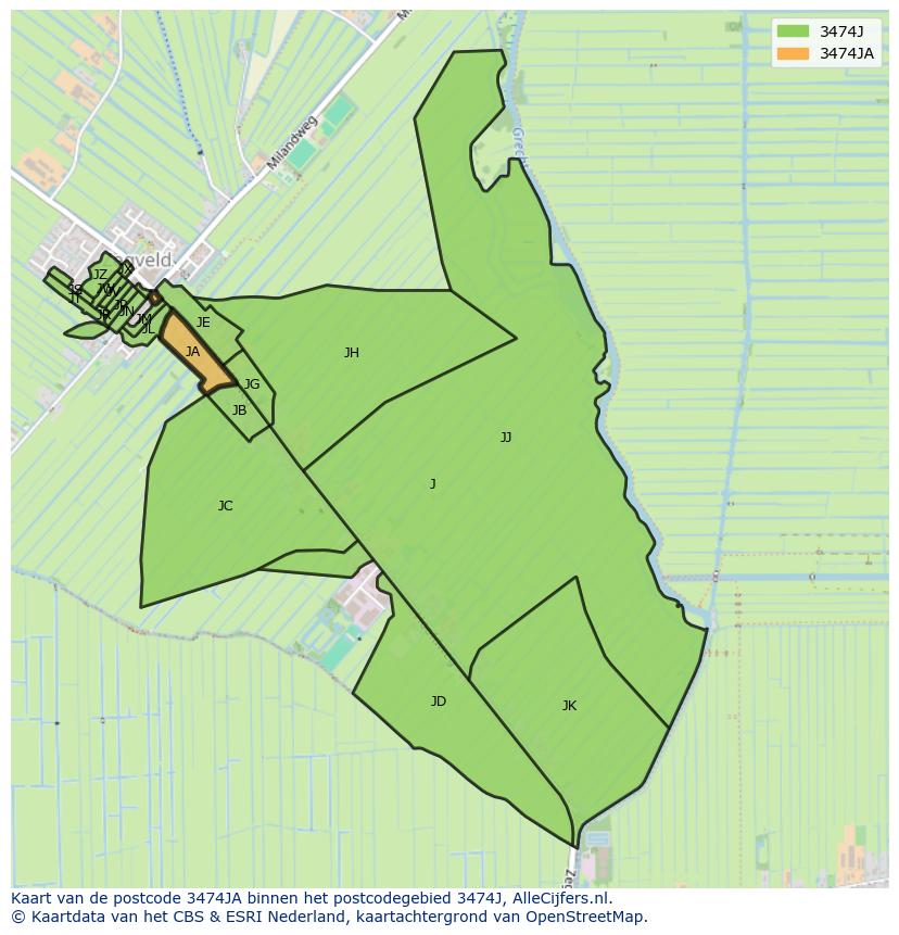 Afbeelding van het postcodegebied 3474 JA op de kaart.