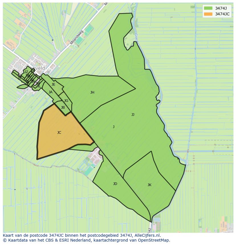 Afbeelding van het postcodegebied 3474 JC op de kaart.