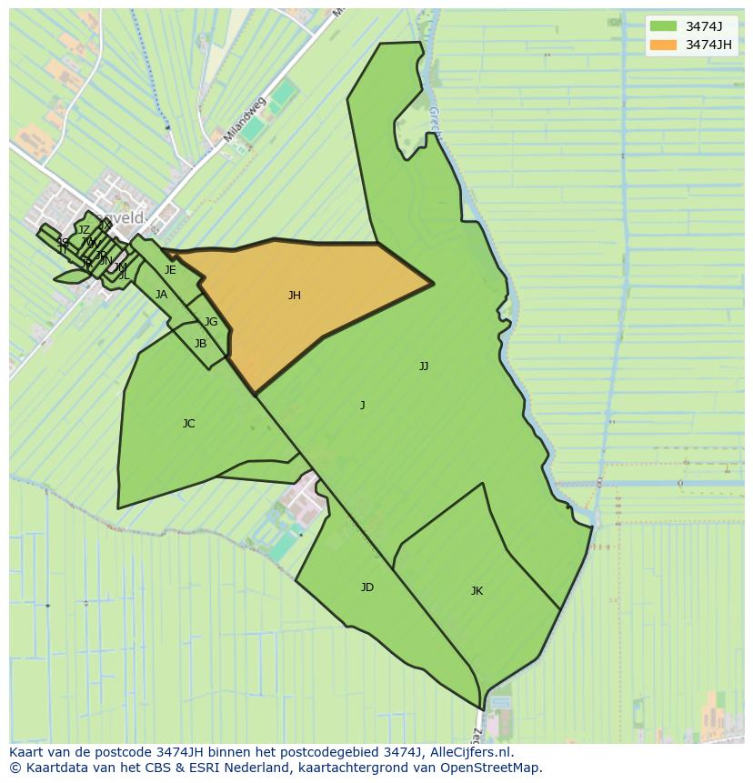 Afbeelding van het postcodegebied 3474 JH op de kaart.