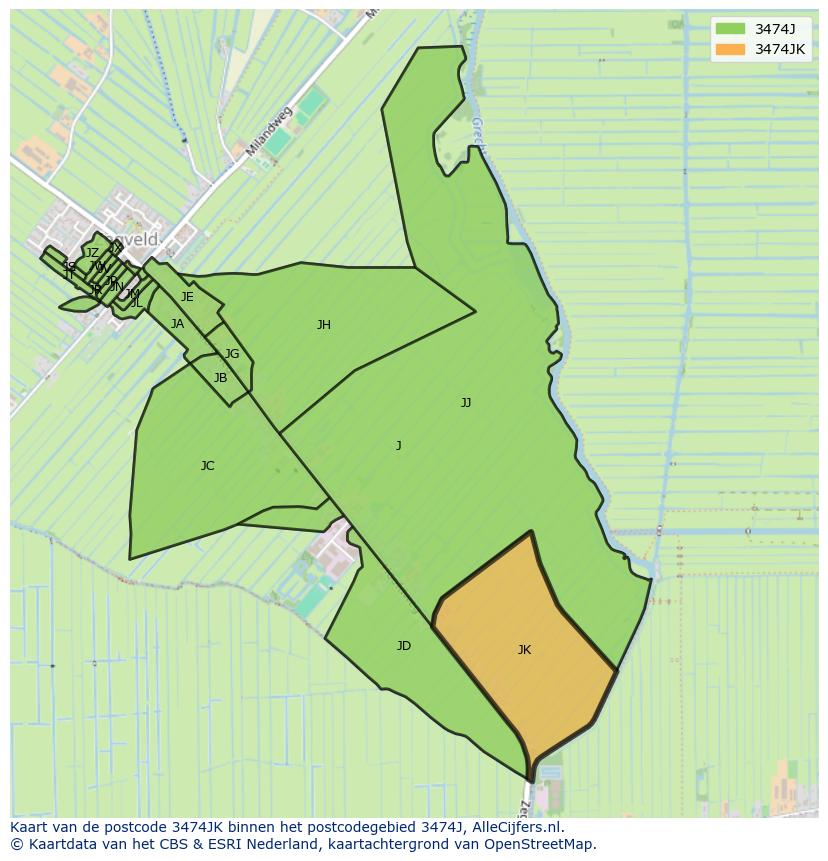 Afbeelding van het postcodegebied 3474 JK op de kaart.