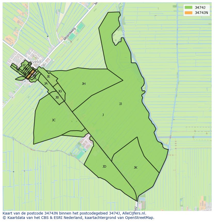 Afbeelding van het postcodegebied 3474 JN op de kaart.