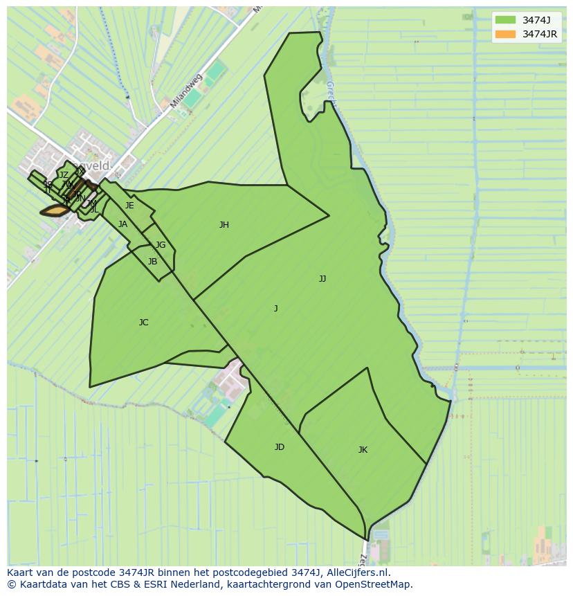 Afbeelding van het postcodegebied 3474 JR op de kaart.