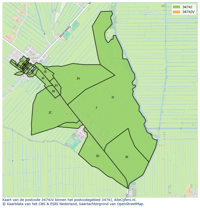 Afbeelding van het postcodegebied 3474 JV op de kaart.
