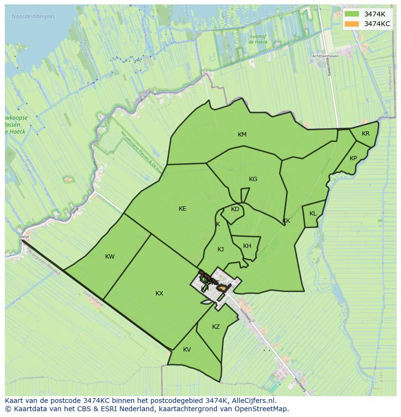 Afbeelding van het postcodegebied 3474 KC op de kaart.