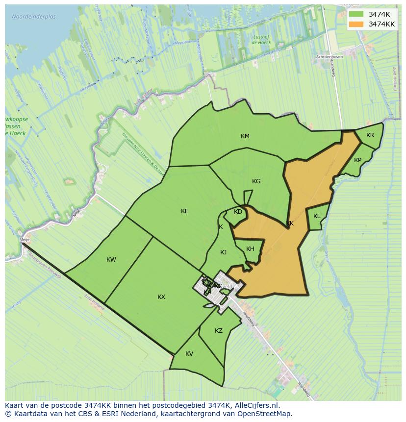 Afbeelding van het postcodegebied 3474 KK op de kaart.
