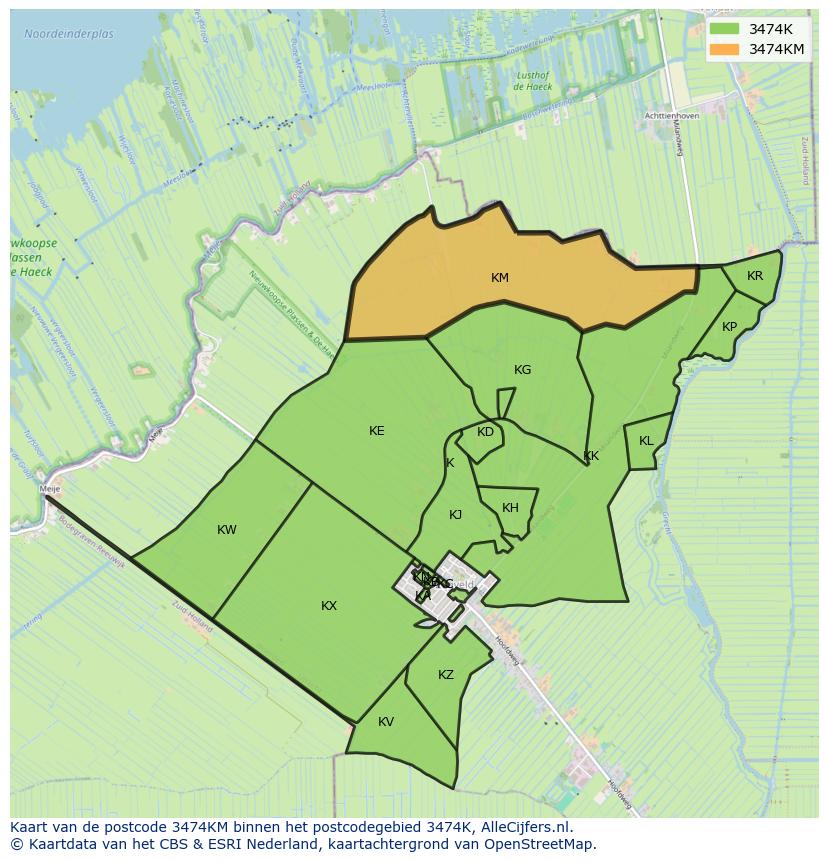 Afbeelding van het postcodegebied 3474 KM op de kaart.