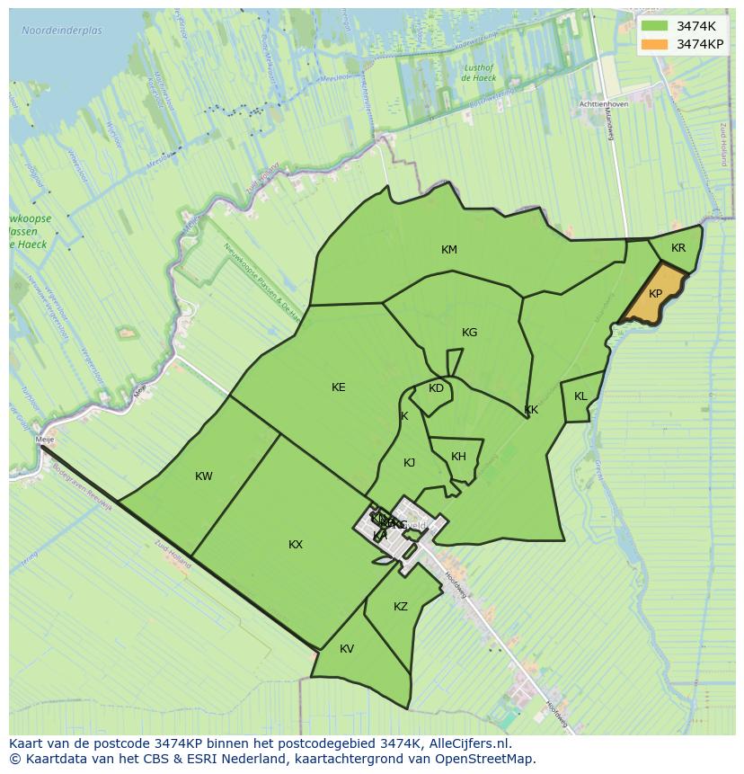 Afbeelding van het postcodegebied 3474 KP op de kaart.