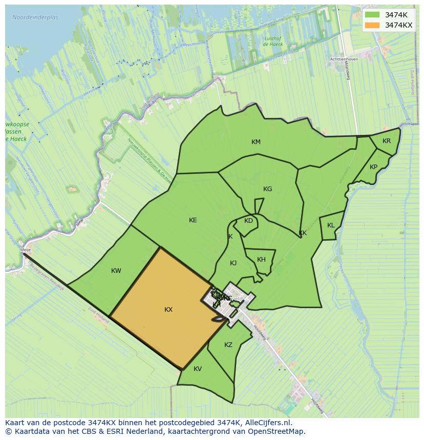 Afbeelding van het postcodegebied 3474 KX op de kaart.