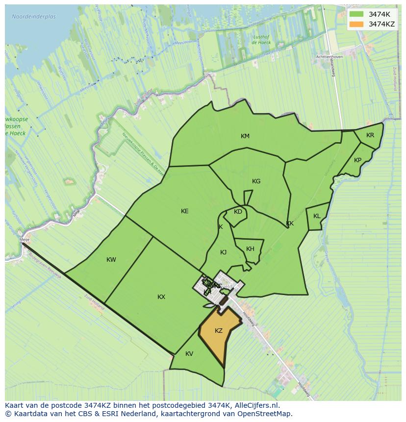 Afbeelding van het postcodegebied 3474 KZ op de kaart.