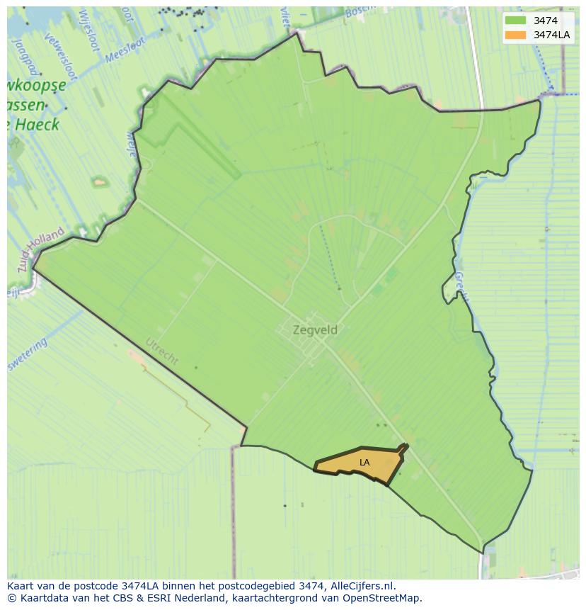 Afbeelding van het postcodegebied 3474 LA op de kaart.