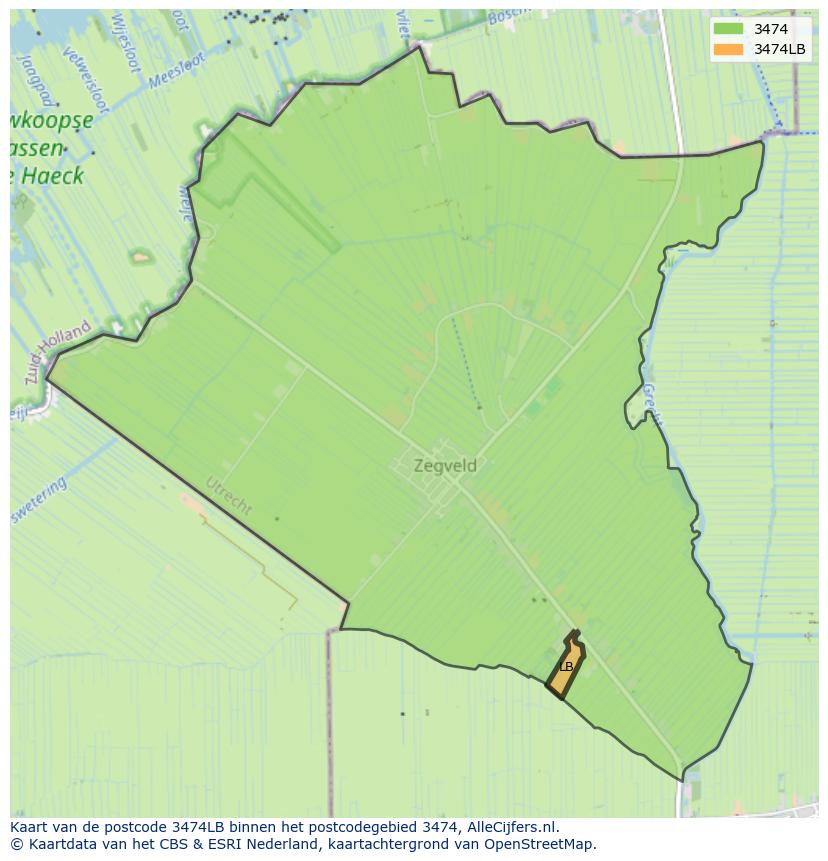 Afbeelding van het postcodegebied 3474 LB op de kaart.