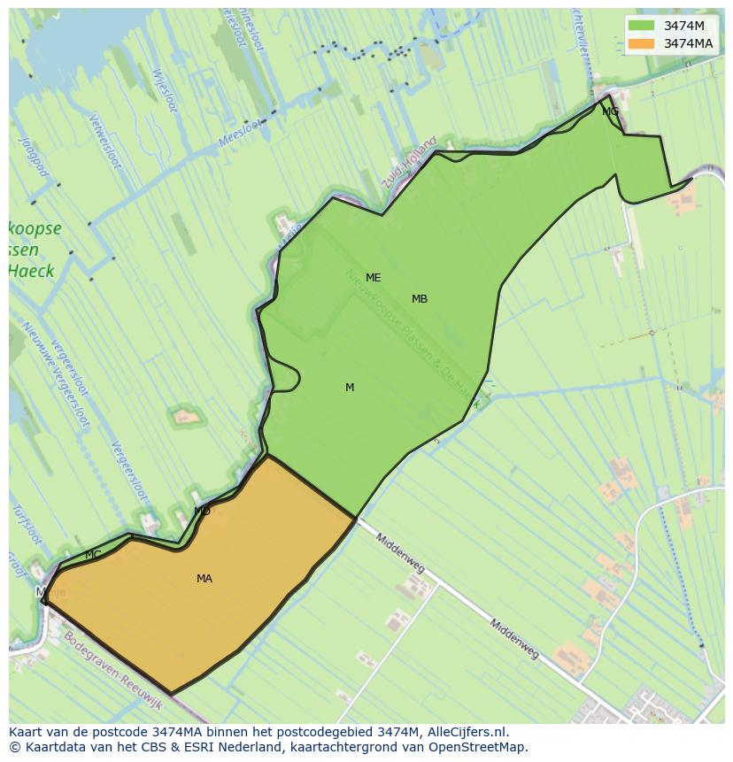 Afbeelding van het postcodegebied 3474 MA op de kaart.