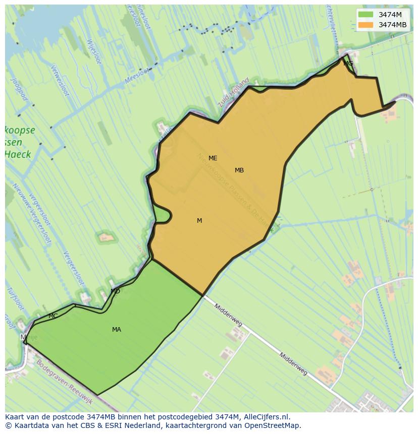 Afbeelding van het postcodegebied 3474 MB op de kaart.