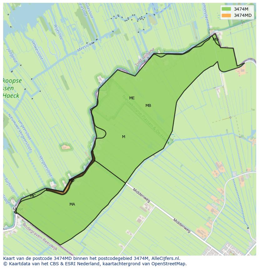 Afbeelding van het postcodegebied 3474 MD op de kaart.