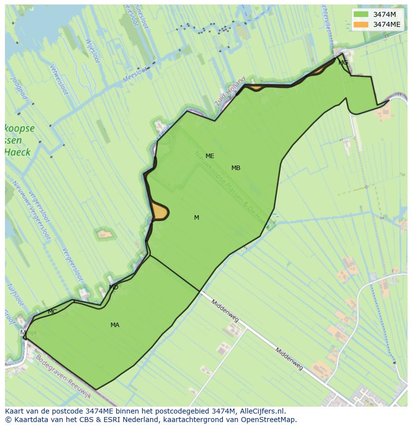 Afbeelding van het postcodegebied 3474 ME op de kaart.