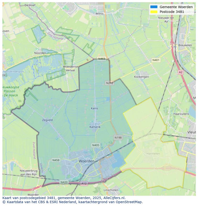 Afbeelding van het postcodegebied 3481 op de kaart.