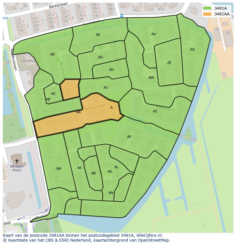 Afbeelding van het postcodegebied 3481 AA op de kaart.