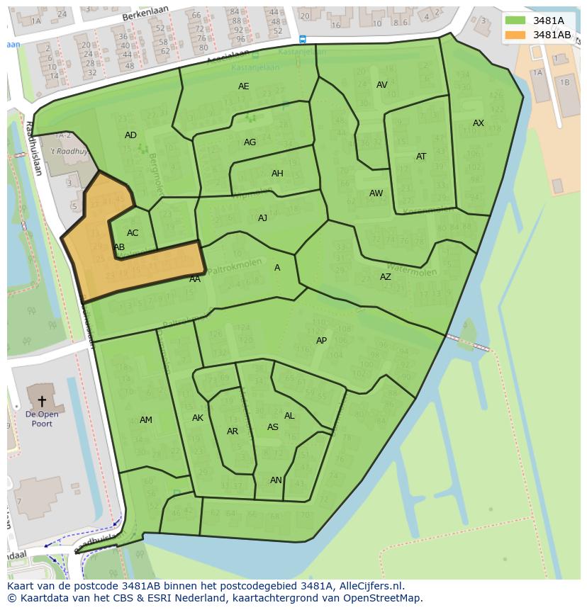 Afbeelding van het postcodegebied 3481 AB op de kaart.