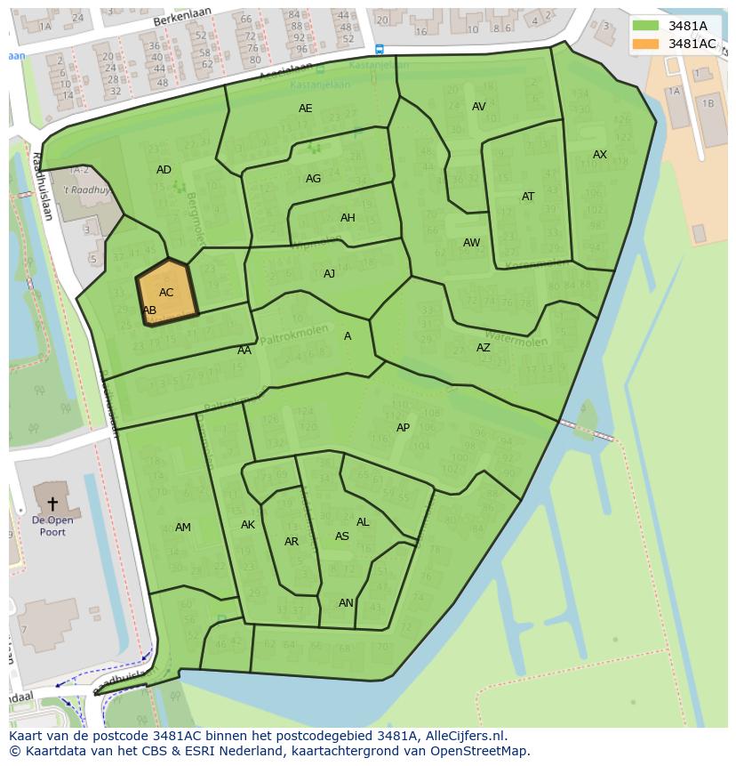 Afbeelding van het postcodegebied 3481 AC op de kaart.