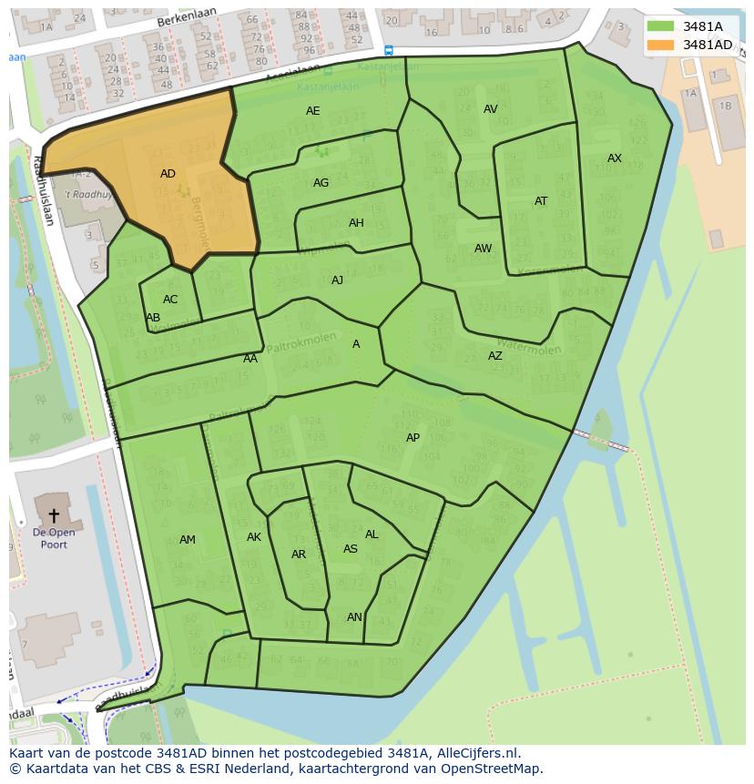 Afbeelding van het postcodegebied 3481 AD op de kaart.