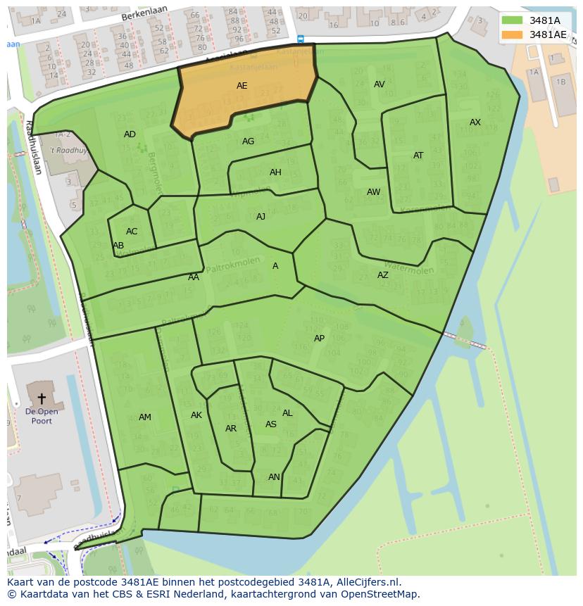 Afbeelding van het postcodegebied 3481 AE op de kaart.
