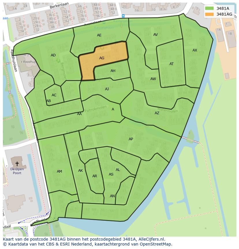 Afbeelding van het postcodegebied 3481 AG op de kaart.