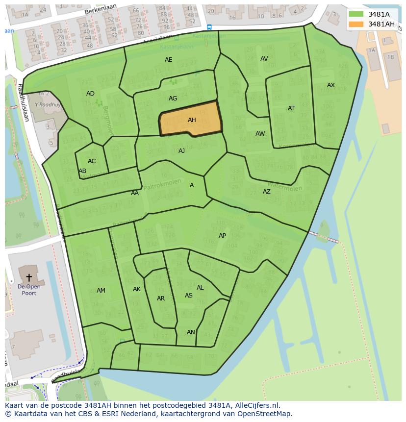 Afbeelding van het postcodegebied 3481 AH op de kaart.