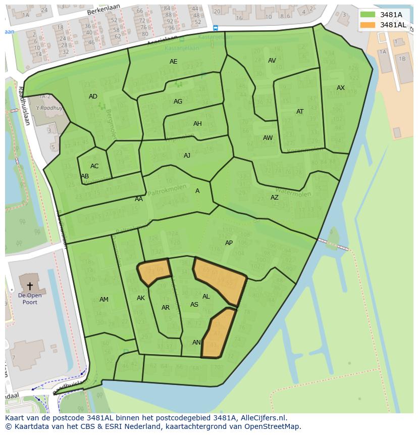 Afbeelding van het postcodegebied 3481 AL op de kaart.