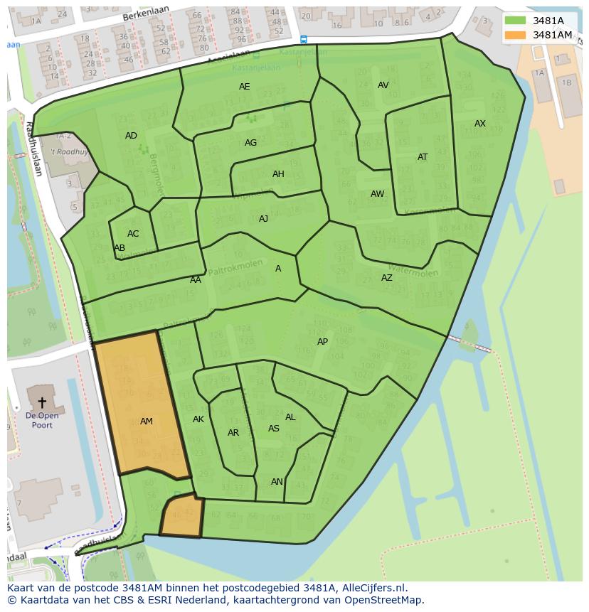 Afbeelding van het postcodegebied 3481 AM op de kaart.