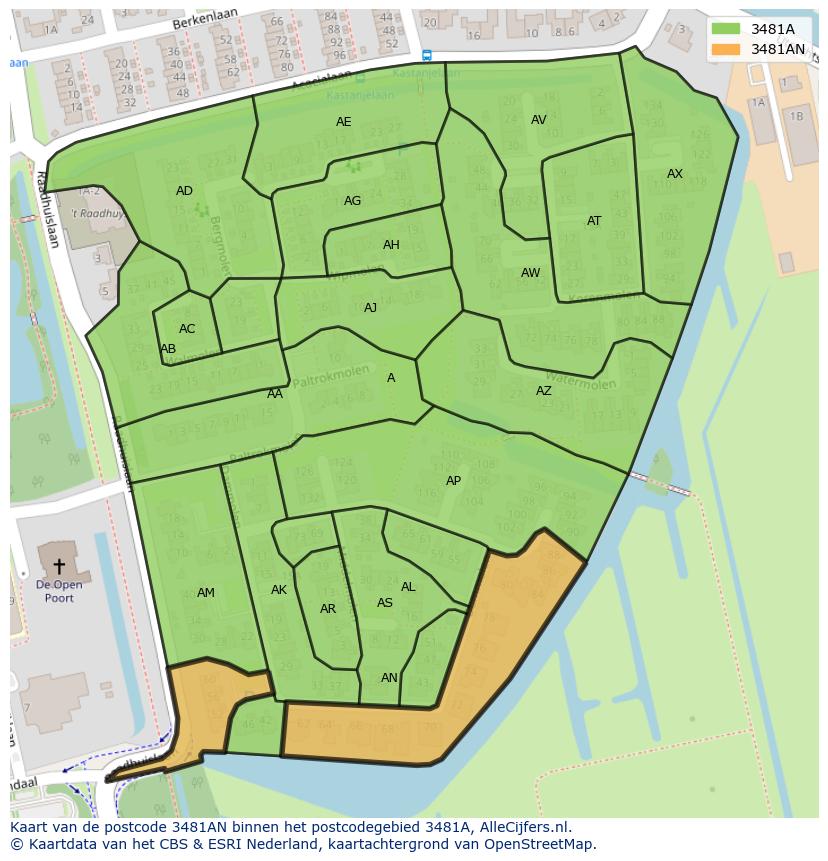 Afbeelding van het postcodegebied 3481 AN op de kaart.