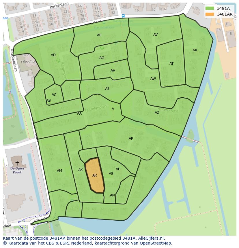 Afbeelding van het postcodegebied 3481 AR op de kaart.