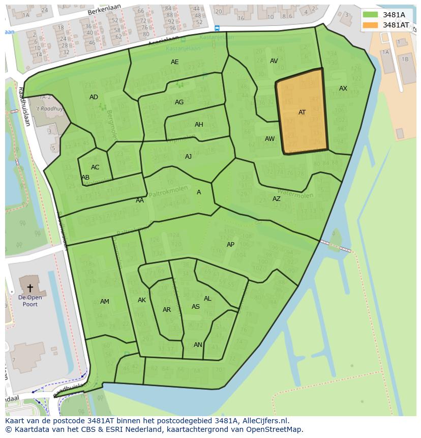Afbeelding van het postcodegebied 3481 AT op de kaart.